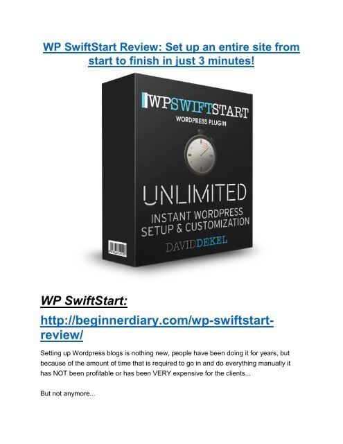 WP SwiftStart review demo-- WP SwiftStart FREE bonus