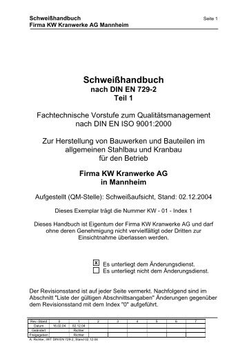 Schweißhandbuch nach DIN EN 729-2 Teil 1 - KW-Kranwerke AG