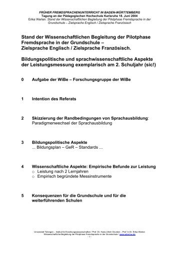 Stand der Wissenschaftlichen Begleitung der Pilotphase ...