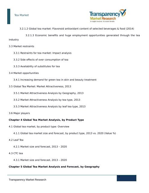 Global Tea Market to Develop at 2.8% CAGR between 2014 & 2020