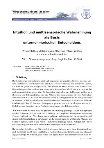 Intuition und multisensorische Wahrnehmung als Basis ...