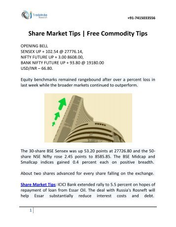 Share Market Tips and Free Commodity Tips