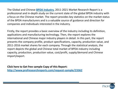 BPDA (CAS 2420-87-3) INDUSTRY REPORT