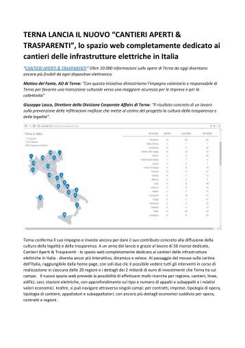 Giuseppe Lasco Terna lancia il nuovo Cantieri aperti & trasparenti