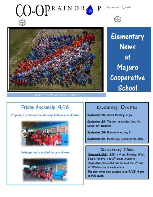 Elementary Raindrop Newsletter September 18, 2016