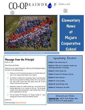 Elementary Raindrop Newsletter October 2, 2016