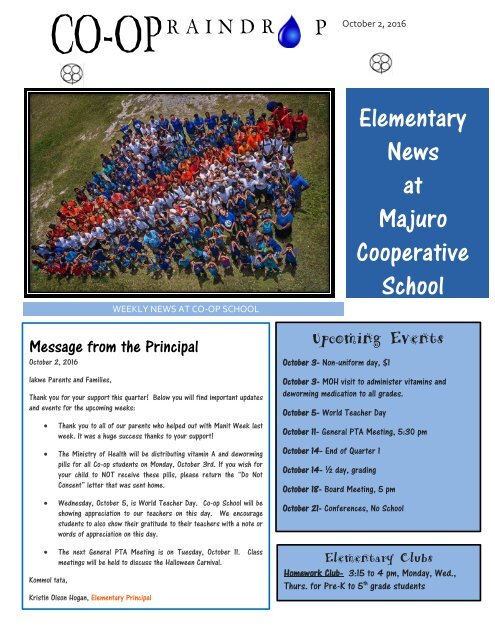 Elementary Raindrop Newsletter October 2, 2016