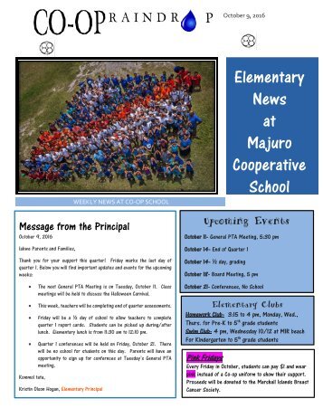 Elementary Raindrop Newsletter October 9, 2016