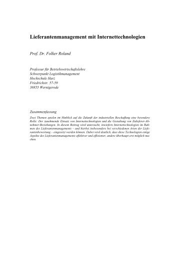 Lieferantenmanagement mit Internettechnologien - Prof. Dr. Folker ...