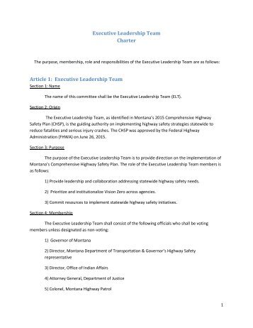 Executive Leadership Team Charter Article 1 Executive Leadership Team