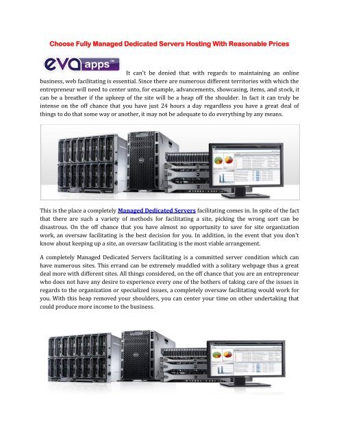 Choose Fully Managed Dedicated Servers Hosting With Reasonable Prices