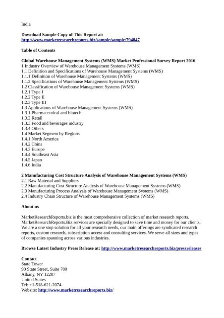 Global Warehouse Management Systems (WMS) Market Professional Survey Report 2016