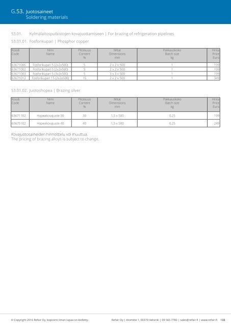 Refair Oy hinnasto 2016-2017