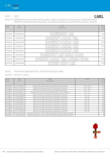 Refair Oy hinnasto 2016-2017