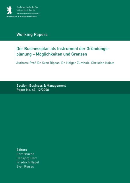 Der Businessplan als Instrument der Gründungs - MBA Programme ...