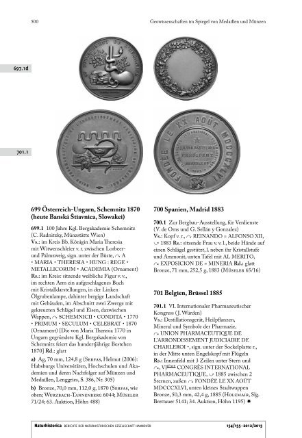 Geowissenschaften im Spiegel von Medaillen und Münzen