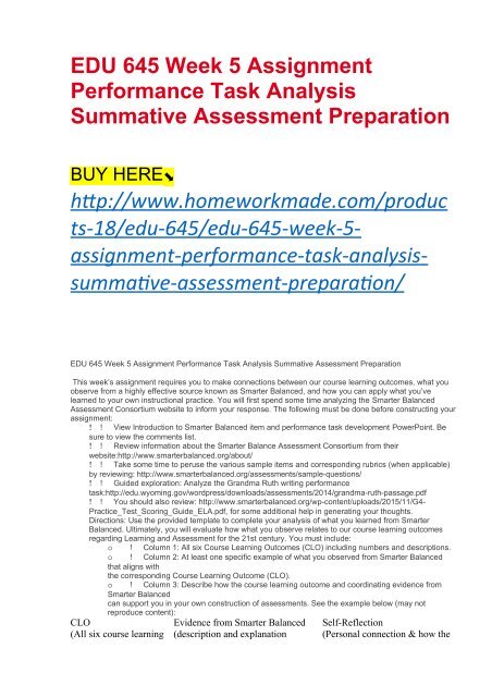 EDU 645 Week 5 Assignment Performance Task Analysis Summative ...