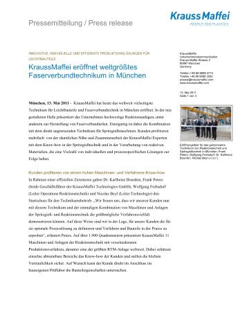 KraussMaffei eröffnet weltgrößtes Faserverbundtechnikum in München