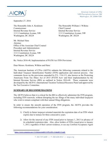 AICPA-Comment-Letter-Notice-2016-48-Implementation-of-PATH-Act-ITIN-Provisions-9-27-16