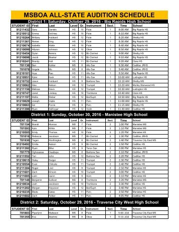 MSBOA ALL-STATE AUDITION SCHEDULE