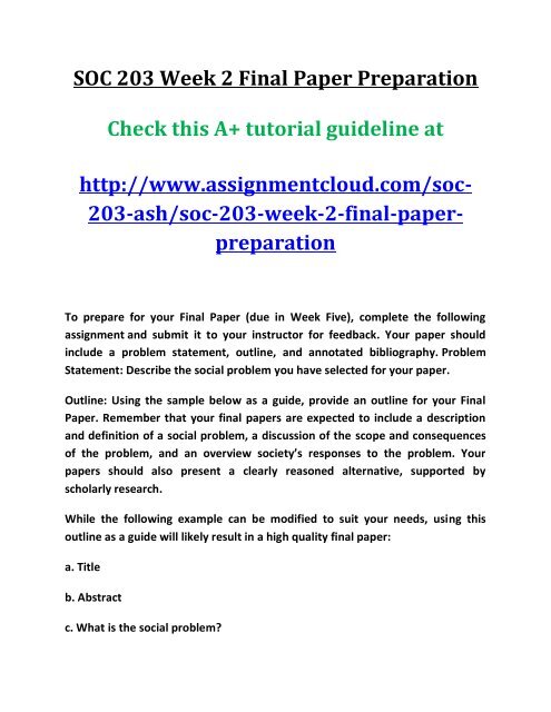 Soc 203 Week 2 Final Paper Preparation