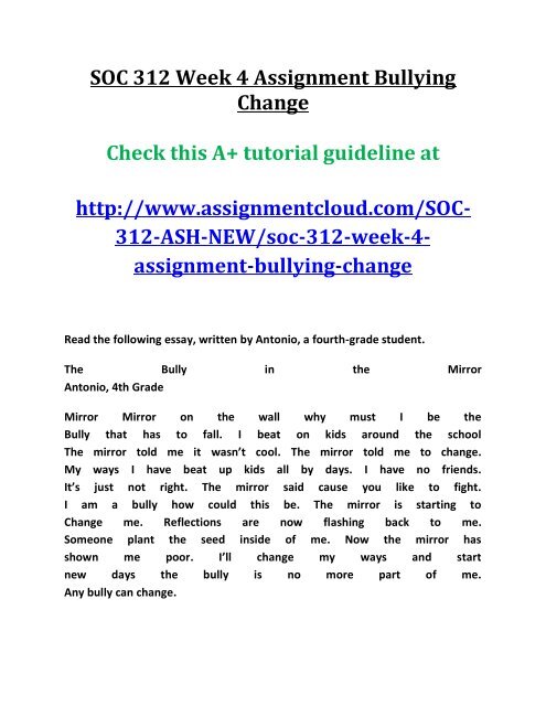 SOC 312 Week 4 Assignment Bullying Change