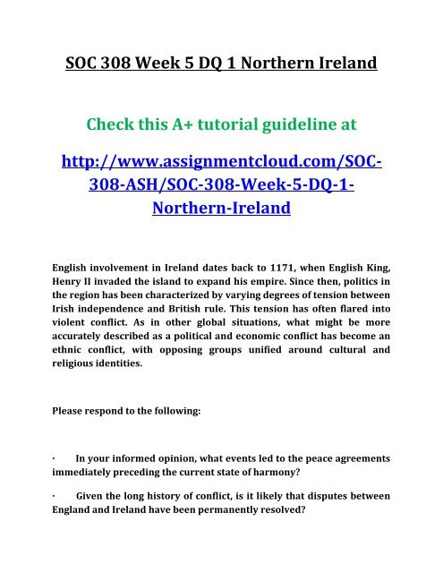 SOC 308 Week 5 DQ 1 Northern Ireland