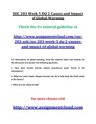 SOC 203 Week 5 DQ 2 Causes and Impact of Global Warming