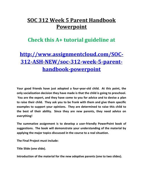 SOC 312 Week 5 Parent Handbook Powerpoint