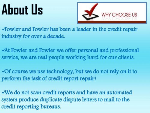 Professional Credit Repair Specialist at Fowler & Fowler