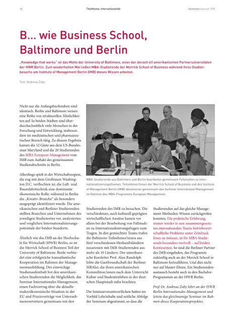 SemesterJournal 1/09 - MBA Programme der HWR Berlin