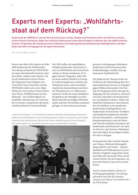 SemesterJournal 1/09 - MBA Programme der HWR Berlin