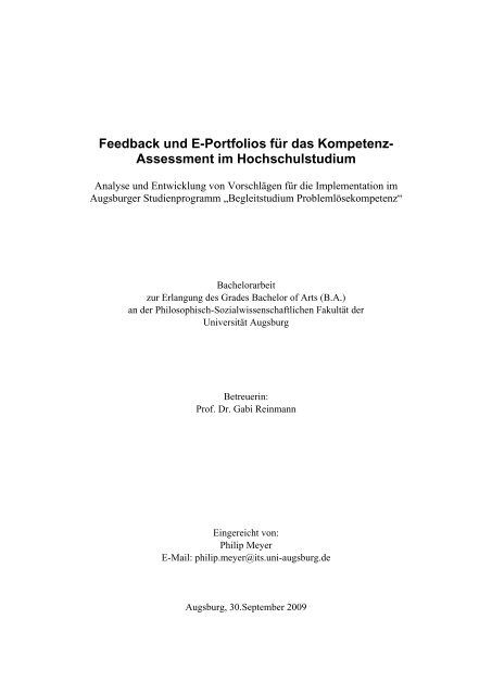 Feedback und E-Portfolios für das Kompetenz- Assessment im ...