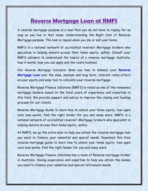 Reverse Mortgage Servicing, Setting the Record Straight.