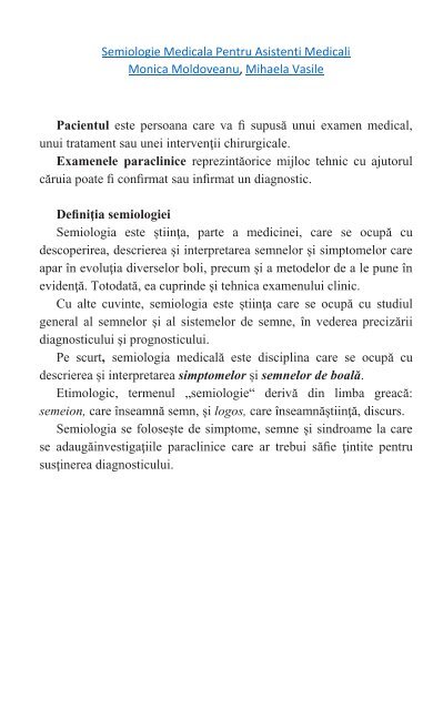 Semiologie medicala pentru asistenti medicali