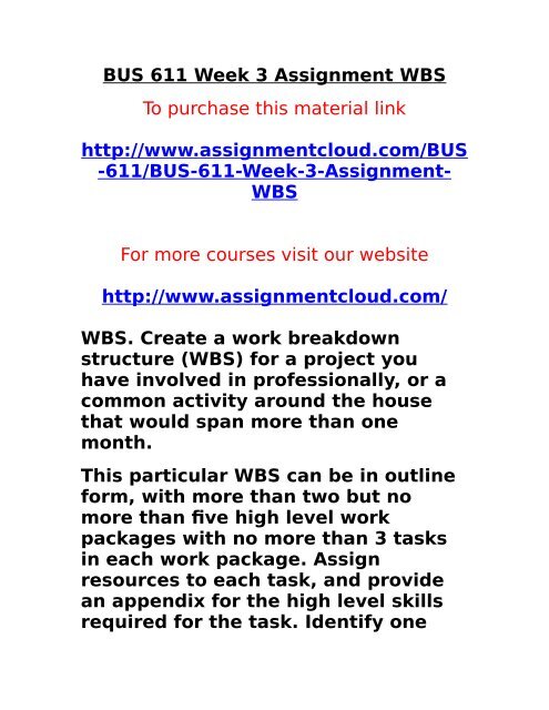 BUS 611 Week 3 Assignment WBS