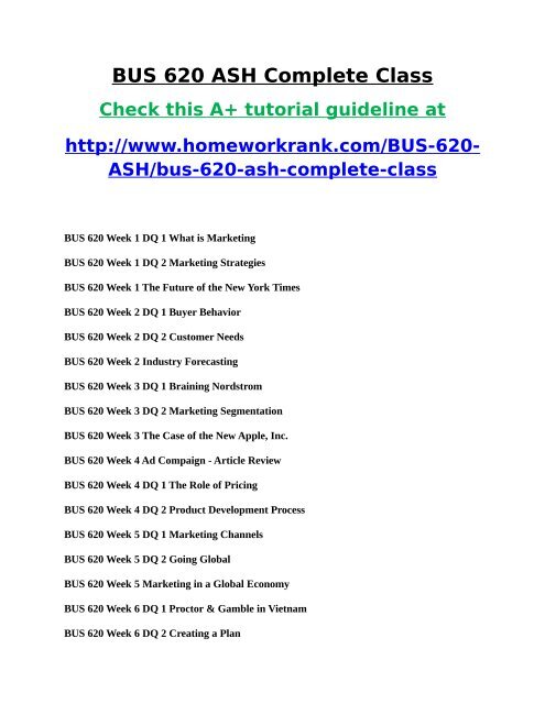 BUS 620 ASH Complete Class