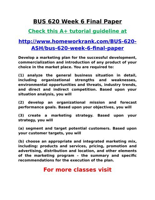 BUS 620 Week 6 Final Paper