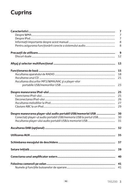 Toyota TAS200 - PZ420-00212-RO - TAS200 (Romanian) - mode d'emploi