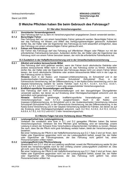 KRAVAG-LOGISTIC Kfz-Versicherung Verbraucherinformation ...