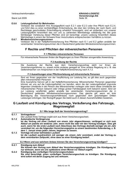 KRAVAG-LOGISTIC Kfz-Versicherung Verbraucherinformation ...