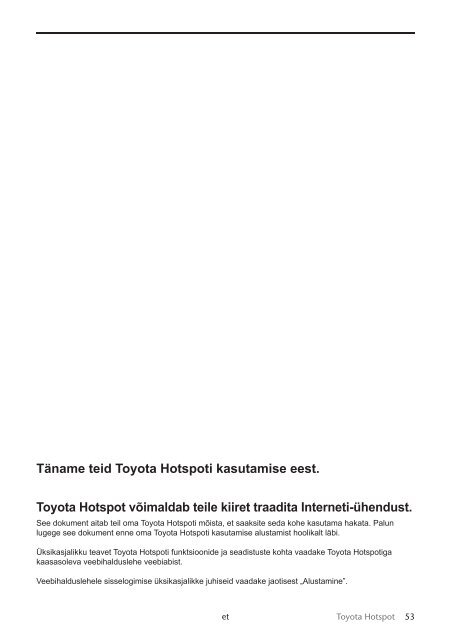 Toyota Toyota Hotspot - PZ49X-X0270-NE - Toyota Hotspot - mode d'emploi