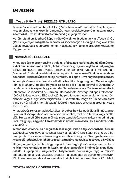 Toyota Toyota Touch &amp;amp; Go - PZ490-00331-*0 - Toyota Touch &amp; Go - Touch &amp; Go Plus - Hungarian - mode d'emploi