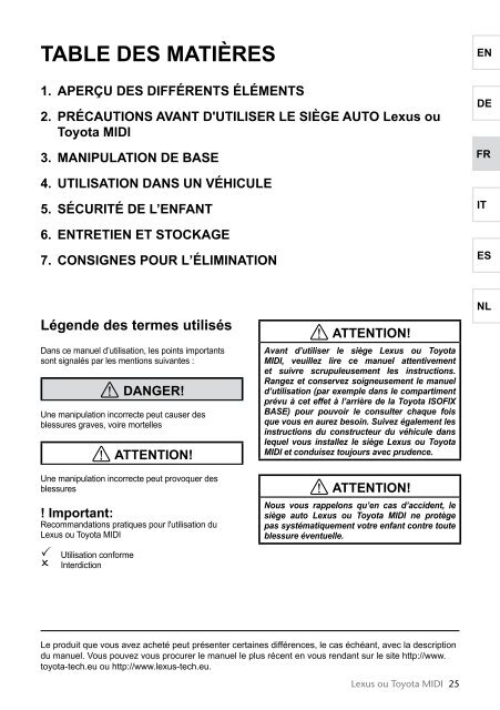 Toyota Child restraint seat - 73700-0W150 - Child restraint seat - Midi - mode d'emploi