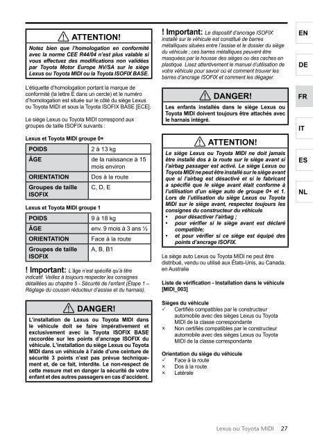 Toyota Child restraint seat - 73700-0W150 - Child restraint seat - Midi - mode d'emploi