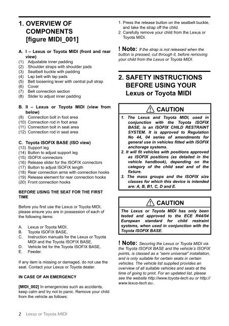 Toyota Child restraint seat - 73700-0W150 - Child restraint seat - Midi - mode d'emploi