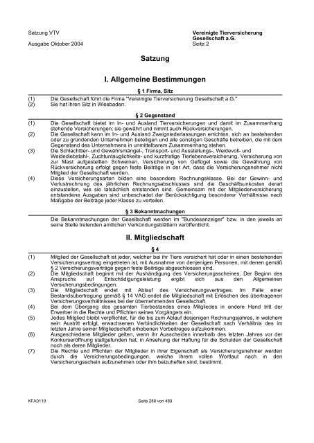 R+V/VTV Bedingungsheft Agrar Gesamt-Inhaltsverzeichnis