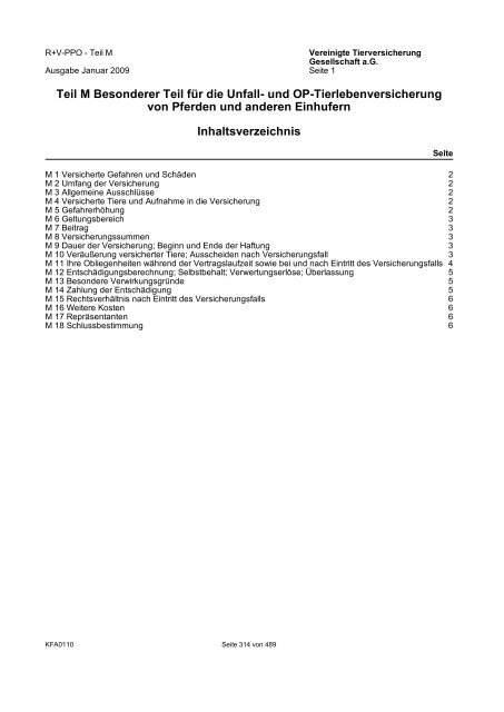 R+V/VTV Bedingungsheft Agrar Gesamt-Inhaltsverzeichnis