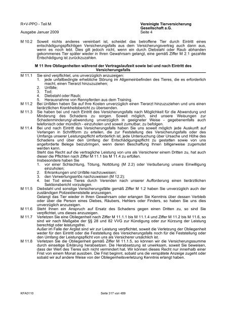 R+V/VTV Bedingungsheft Agrar Gesamt-Inhaltsverzeichnis