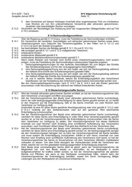 R+V/VTV Bedingungsheft Agrar Gesamt-Inhaltsverzeichnis